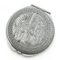 Pocket Mirror - Sequined - Silver - MR-GM1284S